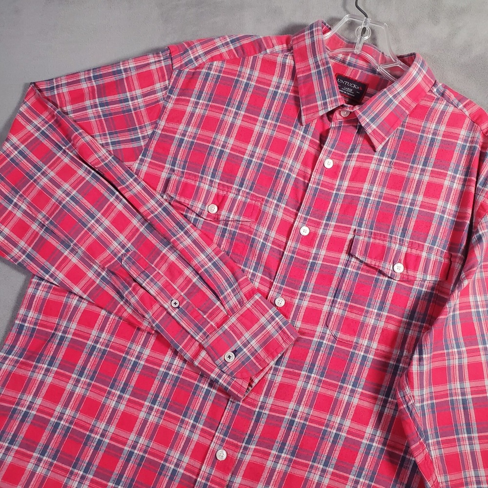 UNTUCKit Shirt Mens L Red Plaid Button Up Long Sleeve Cotton Preppy Classic
